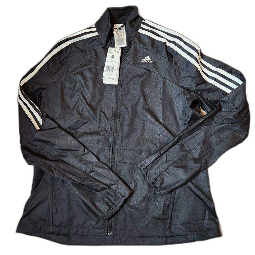 Adidas Marathon Running Jacket Women’s Medium Black Water‑Repellent NWT